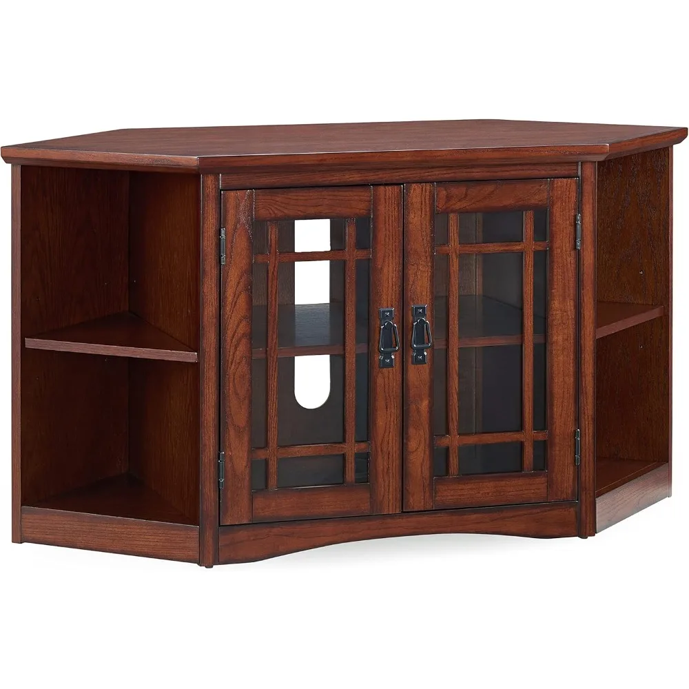 Solid Wood Mission Oak Two Door Corner TV Stand For 50