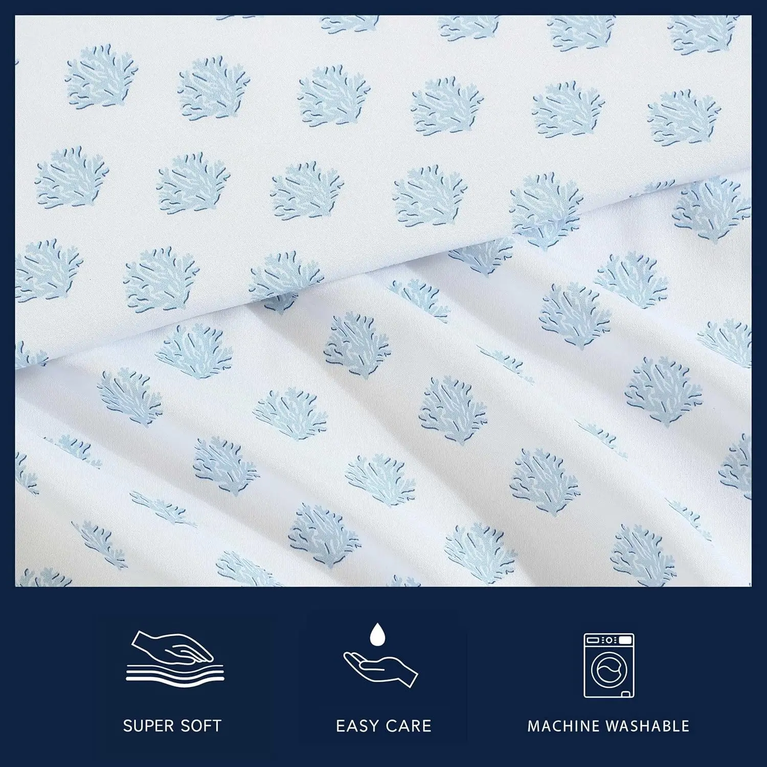 مجموعة ملاءات زرقاء من Nautica Twin XL Coastal CoralOcean Breeze، مفروشات من الألياف الدقيقة للتبريد المسامي، مرنة بالكامل لملائمة غير قابلة للانزلاق #5