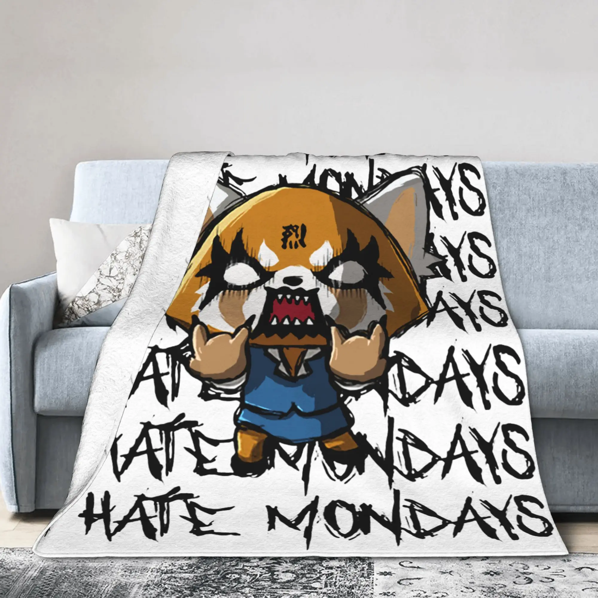 Aggretsuko Aggressive Retsuko I Hate Monday Knitted Blanket Plush Throw Blankets Bedding Couch Printed Ultra-Soft Warm Bedspread