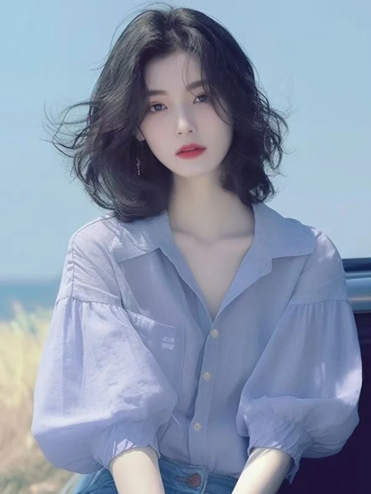 

2025 New Hot Fashion Red Polka Dot Short Sleeved Blouse Women's New Summer Ruffled Floral Loose Chiffon Bubble Sleeve Top