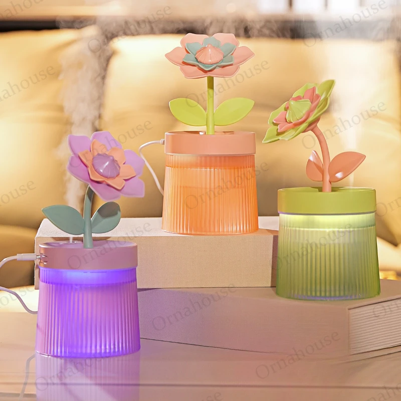 Flower Aromatherapy Machine Colorful Night Light Humidifier Household Small Silent Heavy Mist Essential Oil Difusor De Aroma