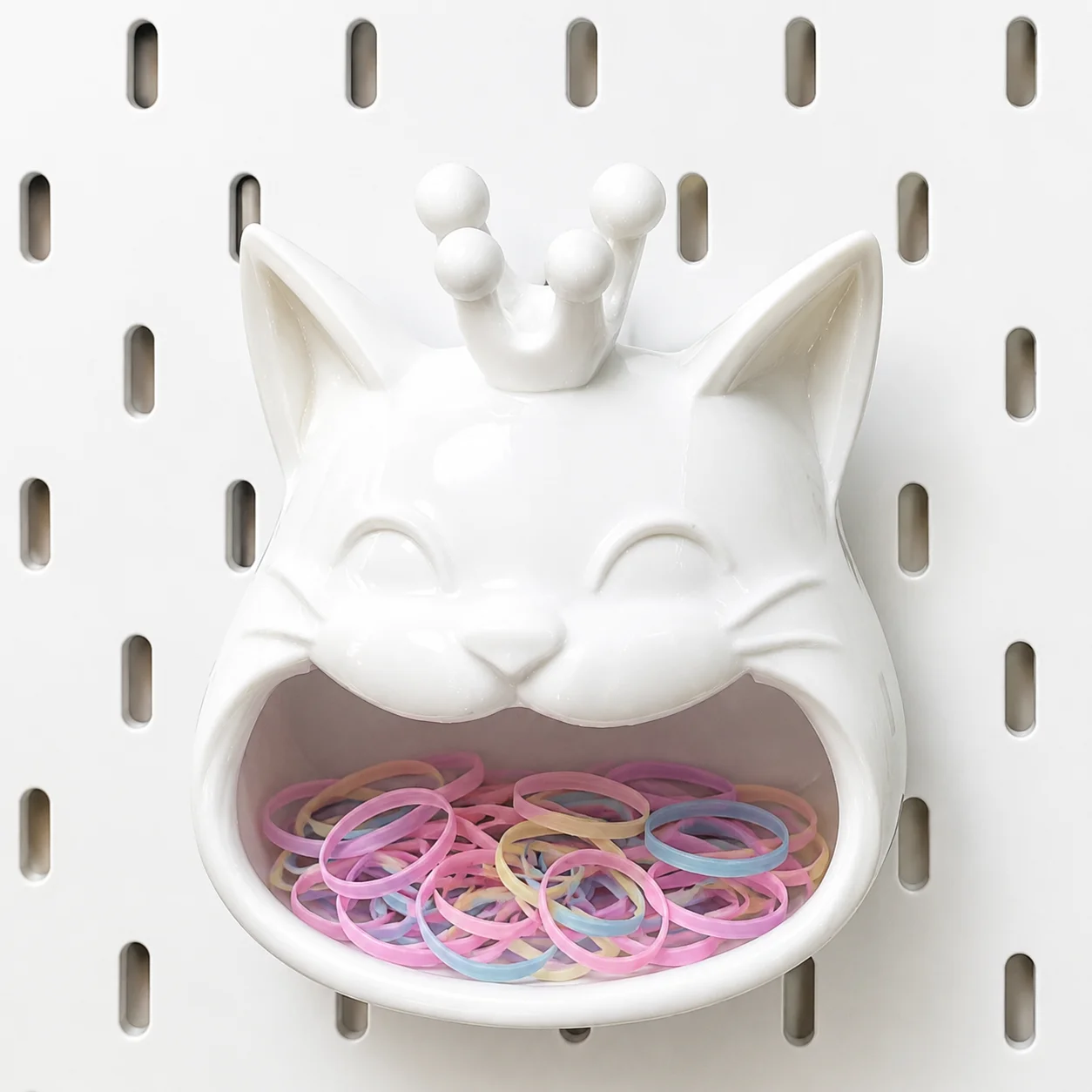 Cute Cat Wall Storage Box Compatible with Pegboard System, Hanging Organizer Basket for Hair Accessories, Jewelry, Keys and Smal