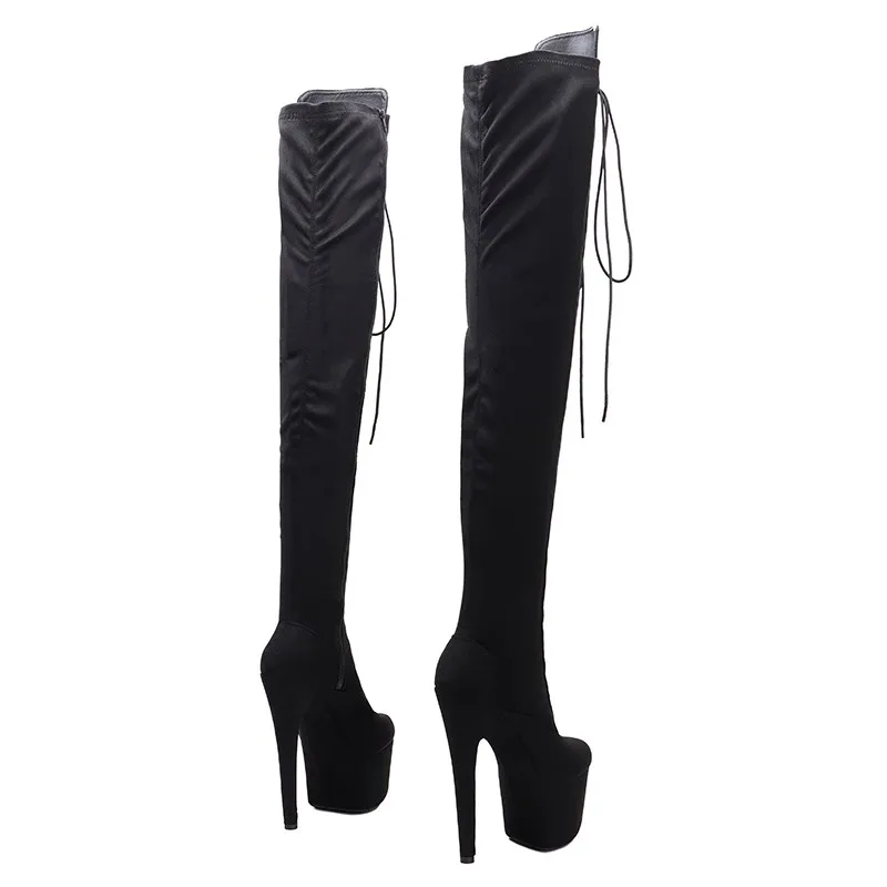 LAIJIANJINXIA New 17CM/7inches PU Upper Modern Pole Dance Shoes High Heel Platform Sexy Nightclub Women's Long Boots 095