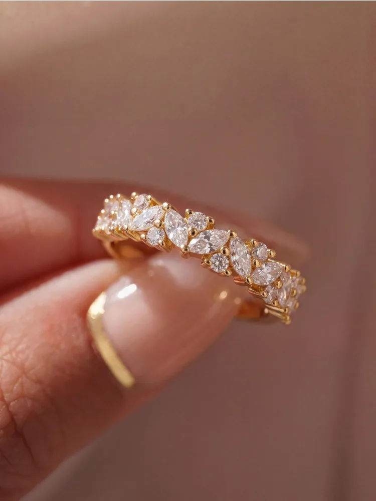 925 Sterling Silber Modischer Funkelnder Ring mit Vollbesatz aus Marquise-Zirkonen für Damen, Verlobung, Hochzeit, Party, Luxus-Schmuck von hoher Qualität – Detail 2