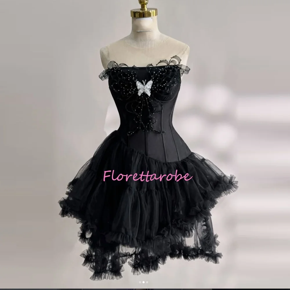 

New Fashion Short Prom Dress Black Sleeveless Princess Tutu Elegant Socialite Black Mini Evening Dresses for Women Customized