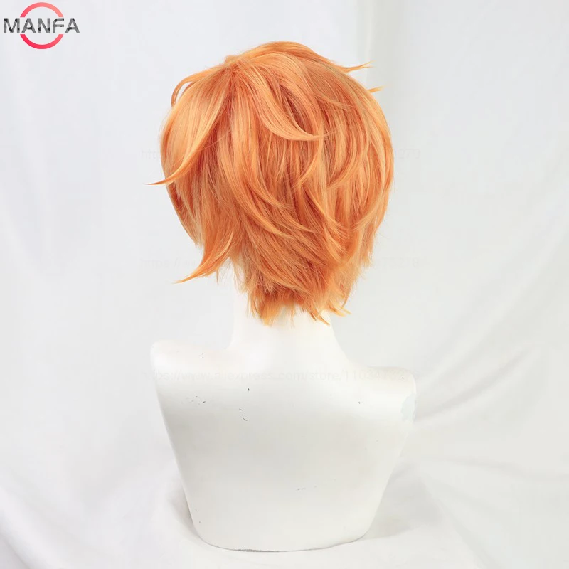 Anime Vivid BAD SQUAD Shinonome Akito Cosplay Wig Short Orange Wigs Heat Resistant Synthetic Hair Halloween Unisex Wig + Wig Cap image 3