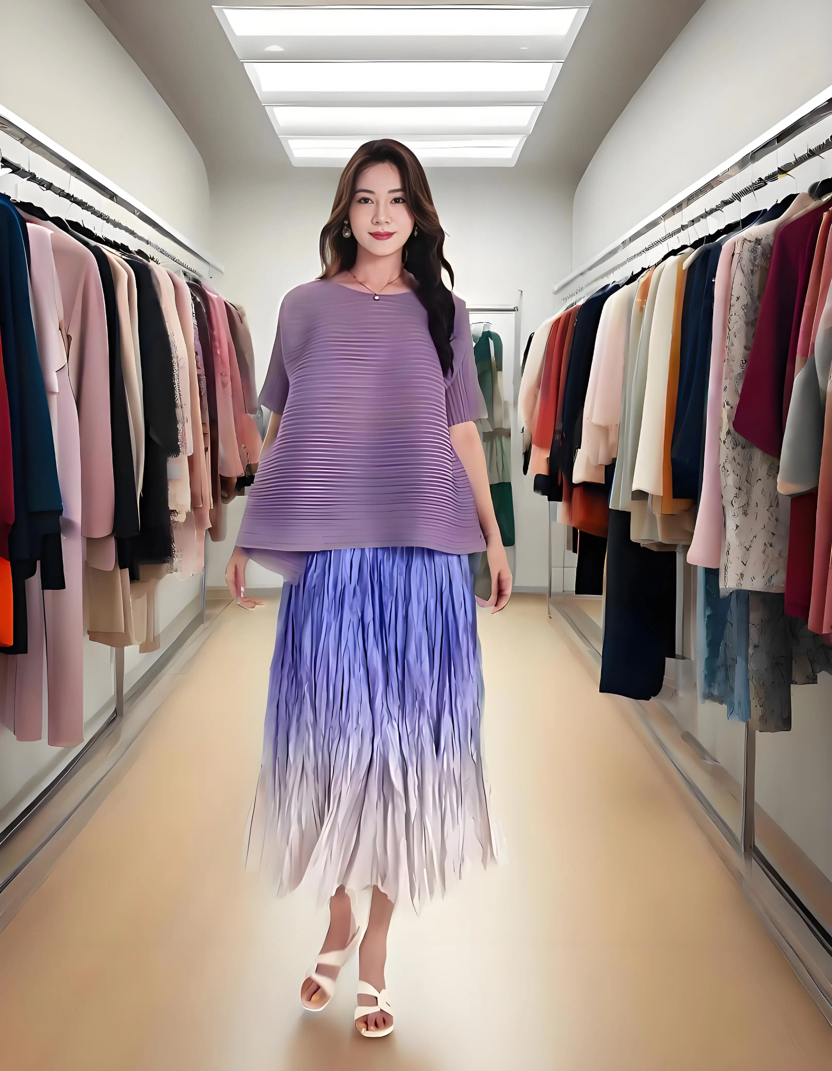 

Miyake плиссированная новая летняя трапециевидная большая распашная юбка-зонтик, эластичное французское бюстье с высокой талией, трансграничное женское платье больших размеров