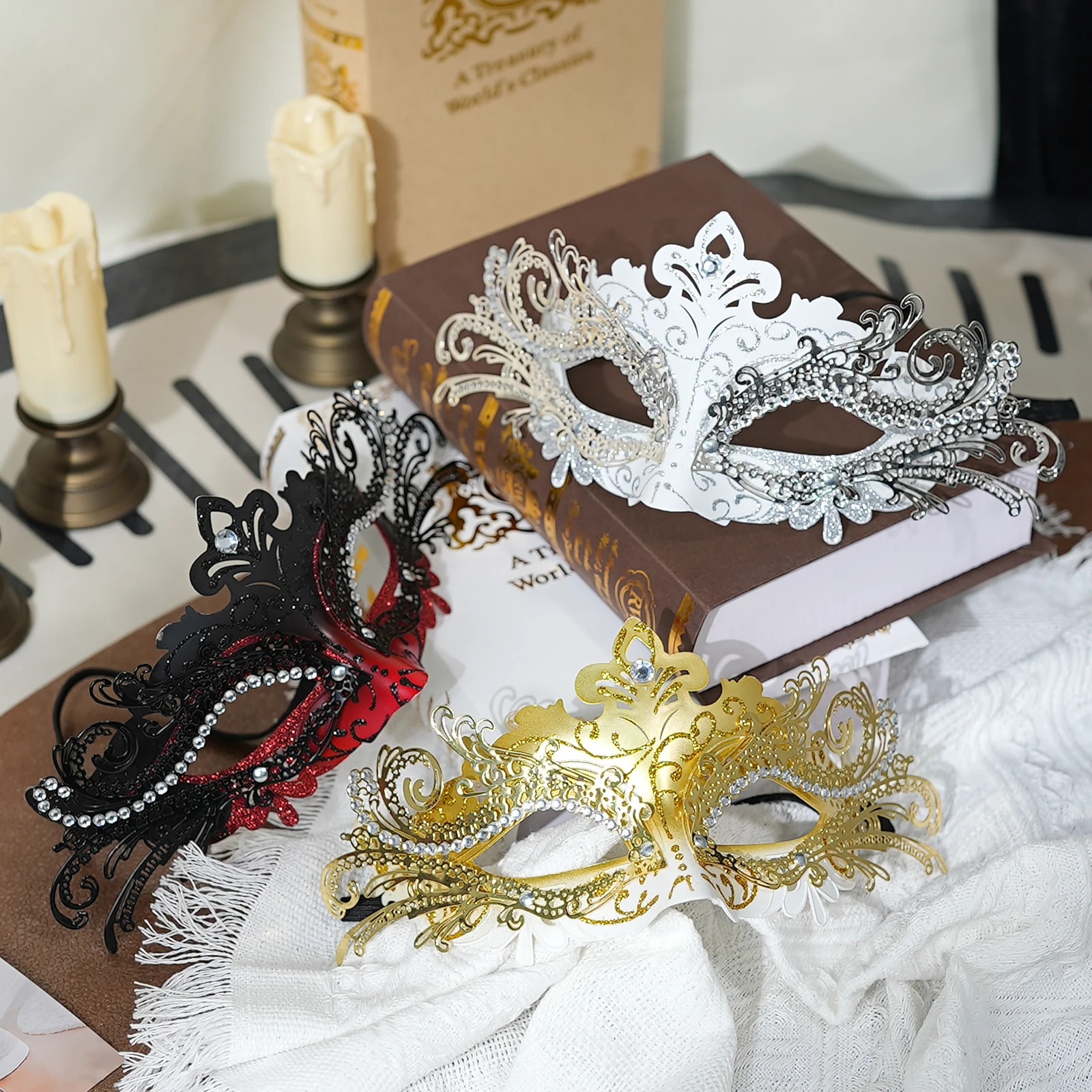 Image of 1 Stück Italienische Traditionelle Handbemalte Venezianische Halbgesichtsmaske, Karnevalsnacht-Tanzmaske, Luxuriöse Venezianische Tanz-Halbgesichtsmaske, Handgeschnitzte Maskerade-Requisite