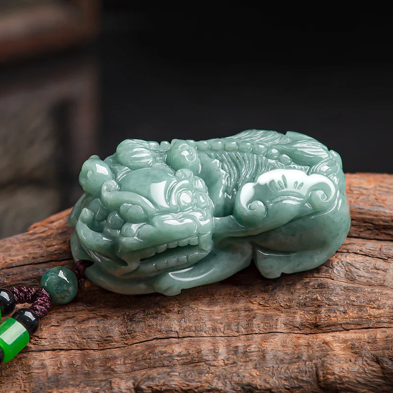 

Genuine Natural Type A Jadeite Dominant Pi Xiu Gold Ingot Icy Unisex Pendant Jewelry