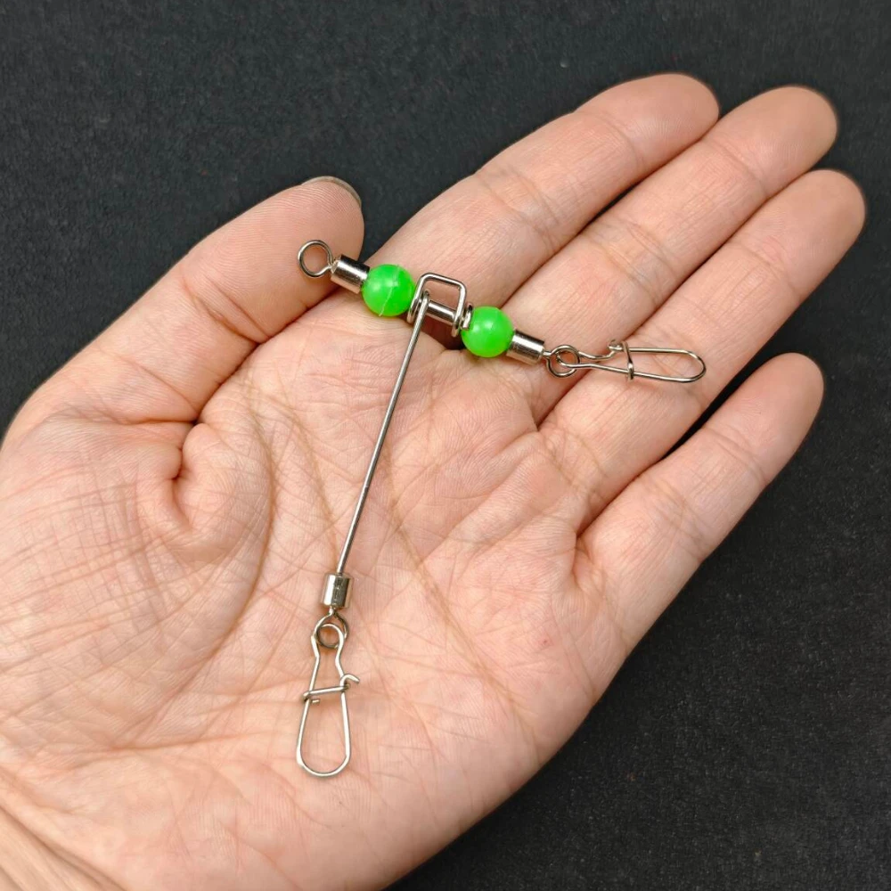 10 Stück 3-Wege T-förmiger Tintenfisch-Angelverbinder, leuchtender Perlen-Wirbel mit Sicherheitskarabiner, Zubehör für Tintenfischköder zum Meeresangeln – Detail 4