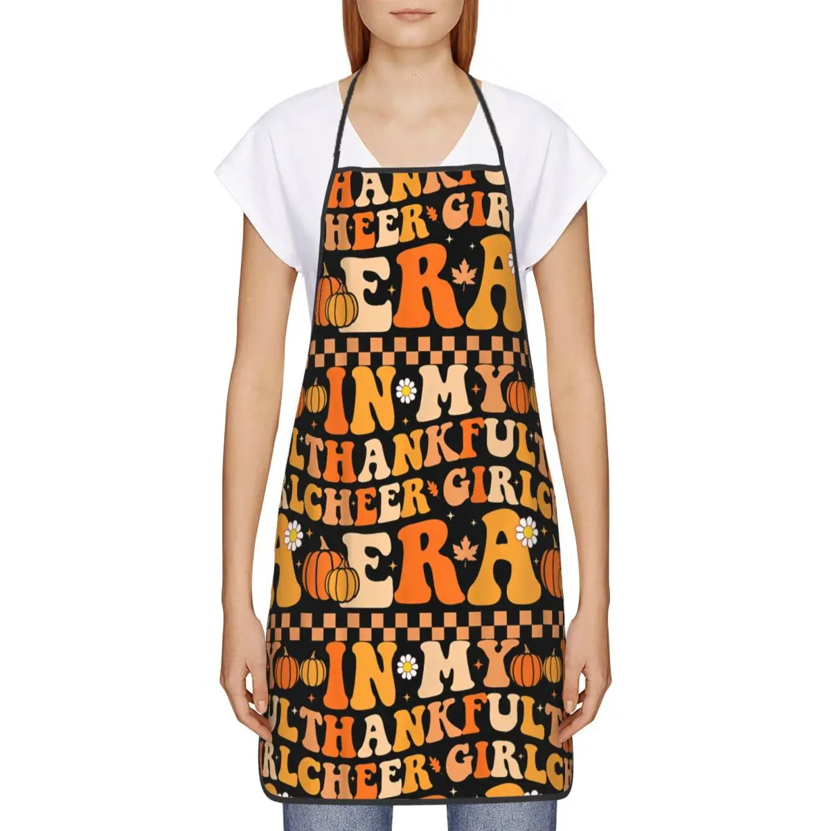 In My Thankful Cheer Girl Thanksgiving Cheerleading Cuisine Grill Baking Aprons Oil-proof Bib Tablier Chef Cooking Home Cleaning