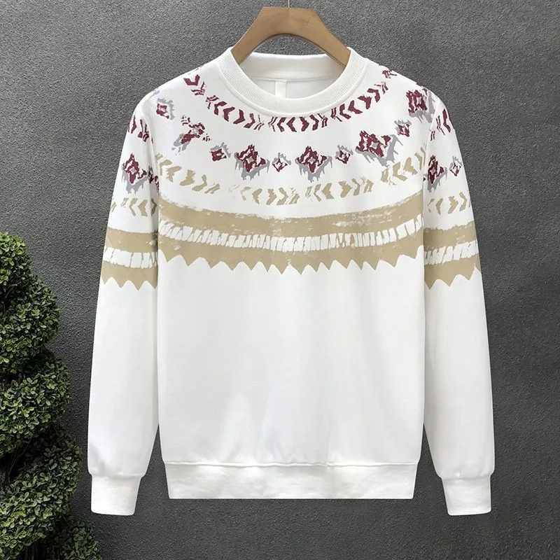 جرافيك رجل البلوز Crewneck Overfit فضفاض فاخر القطن عرق قميص الملابس صفقات S الدافئة الأبيض جولة الرقبة بلوزات للرجال