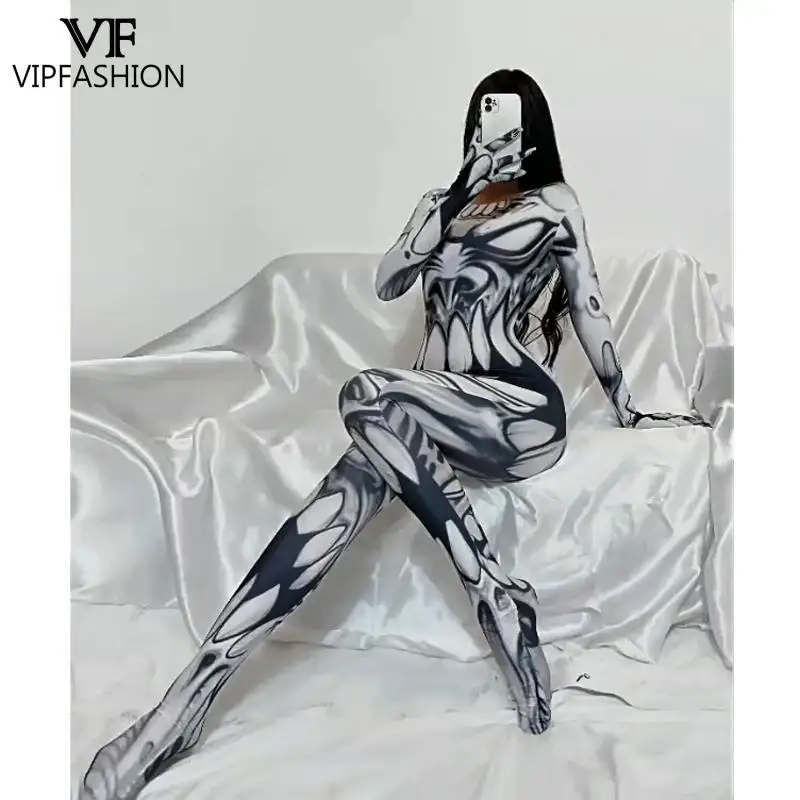 VIP FASHION Women Cosplay Costume Purim Carnival 3D Printed Jumpsuit with Crotch Zipper Full Cover Female Outfit for Holiday