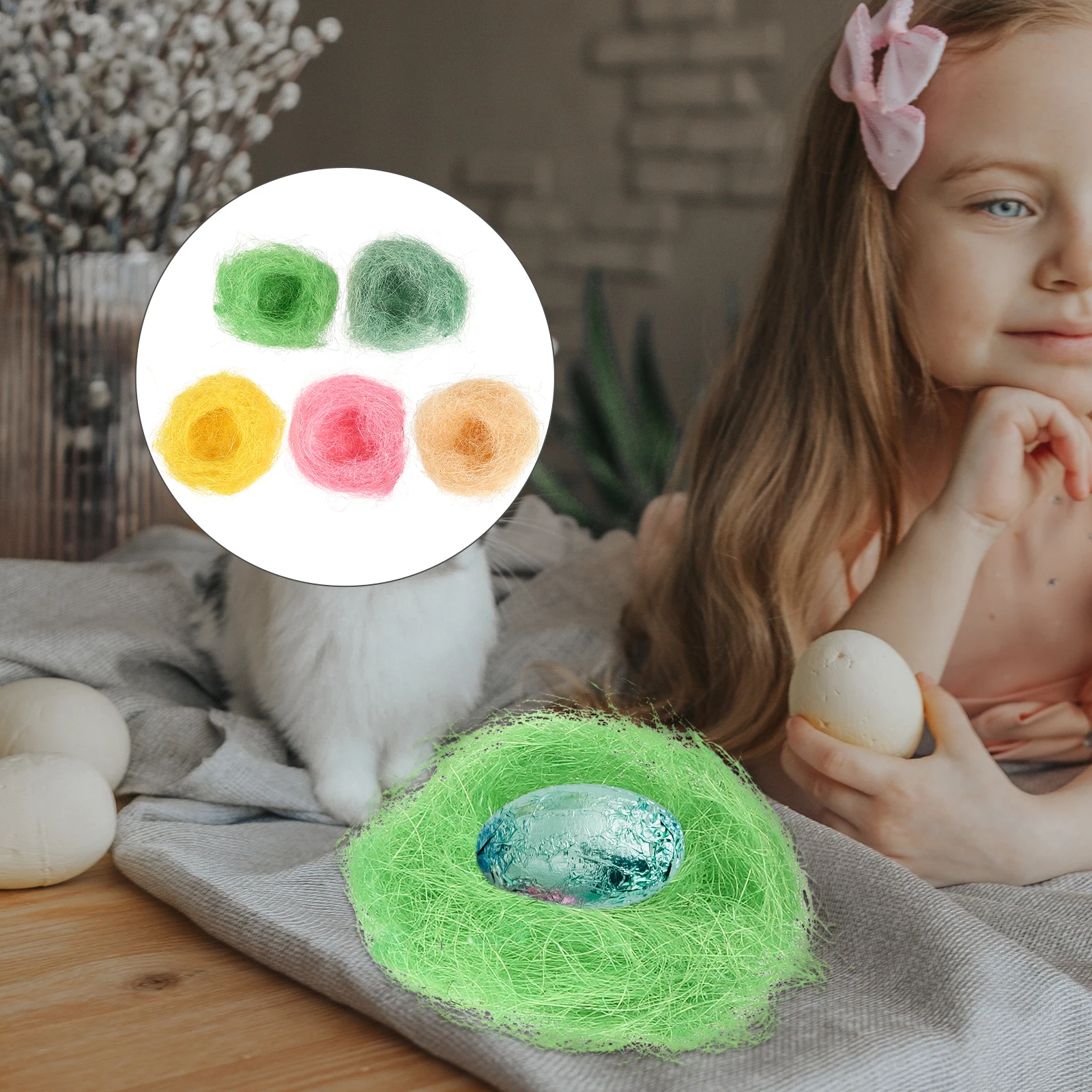 

5pcs Colorful Bird Nest Fillers Easter Party Supplies Diy Micro Landscape Decors Simulation Adorns Natural Filling Materials For