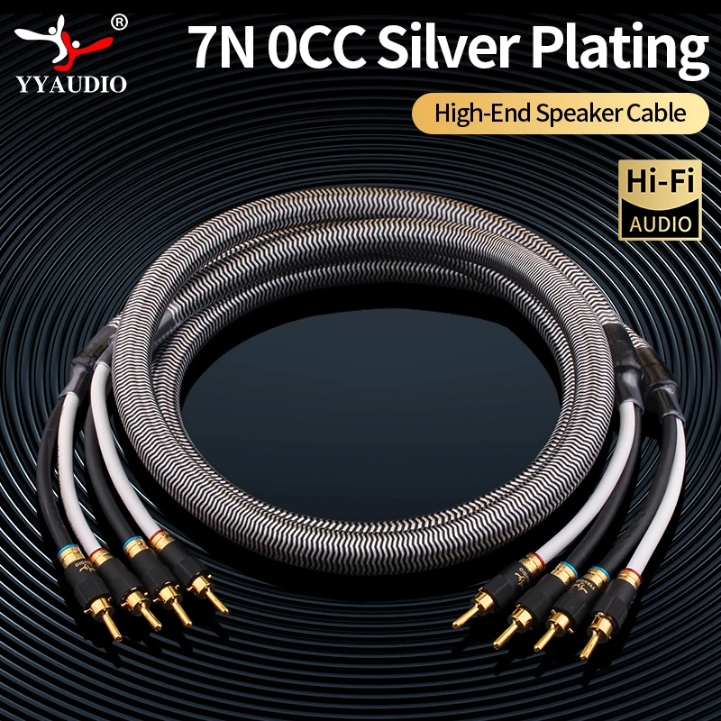 YYAUDIO HIFI Silver Plating Speaker Cable High-end 7N 0CC Speaker Wire For Hi-fi Systems Amplifier Banana Plug Speaker Cable