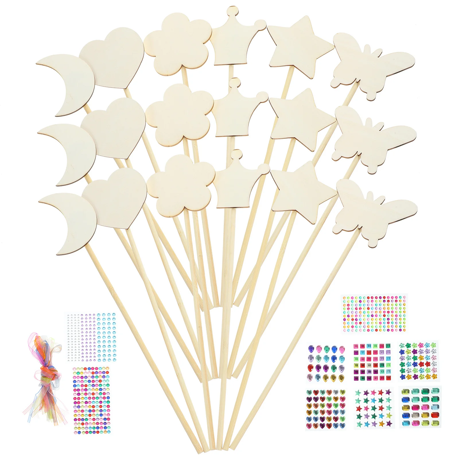 1Set Princess Fairy Wand Kit Wooden DIY Sticks Girls Party Cosplay Stage Performance Kids Plaything Fairy Wand