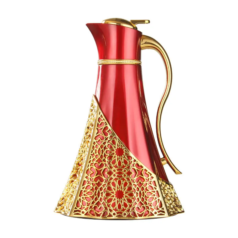 

New Arrival High Quality Luxury 1000ml pink Glass Refill Metal Shell Vacuum Thermal Tea Coffee Pot Thermos Flask