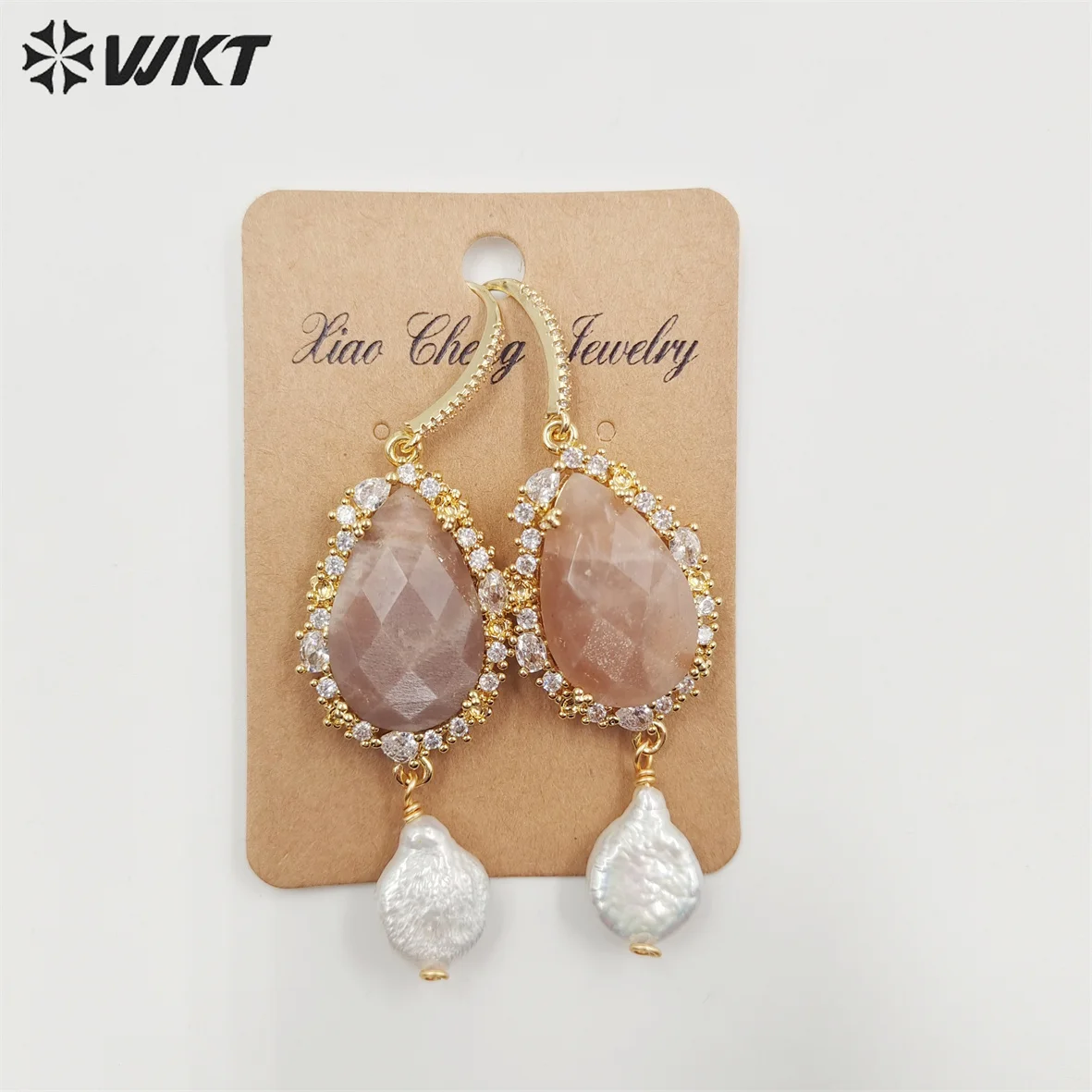 WKT-E706 WKT 2022 Fashion style rose quartz&lapis&amethyst&amazonite&black obsidian/sun stone gold-plate earrings gift style