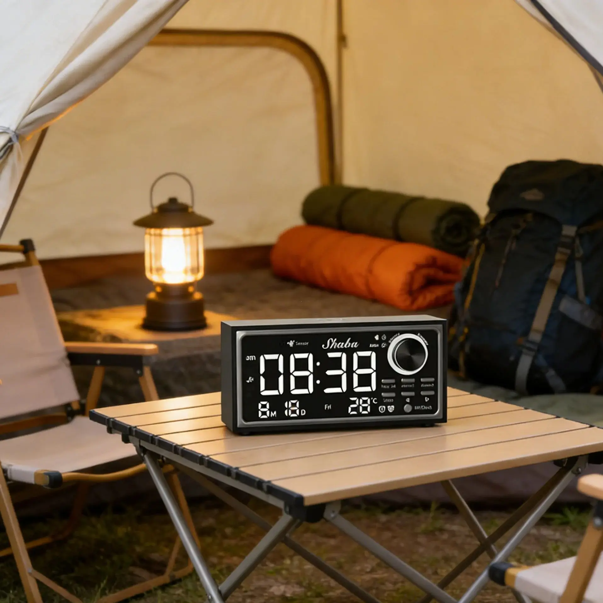 Vintage Solid Wood Alarm Clock with FM Radio Wireless Charging LED Display And Dimmer Control for Bedroom Decorations Wall Clock