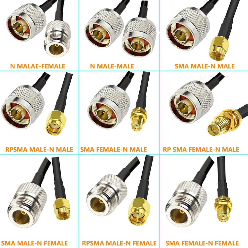 Złącze męskie żeńskie typu N do SMA RPSMA Zaciskane do przedłużacza koncentrycznego RG58 Kabel pigtailowy L16 N do SMA Szybka dostawa Mosiądz RF