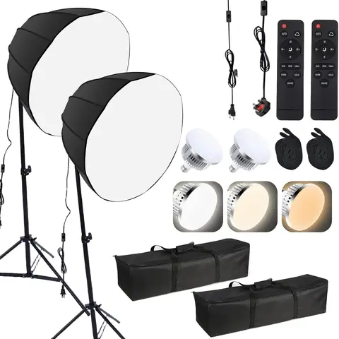 Softbox Lighting Set Studio Photography Light kit w 85W 2800K-5700K LED Light/ Dia 60cm Softbox/ 2m Stand for Video Studio Set