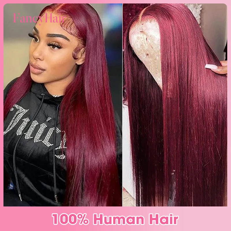 

16-24Inch Burgundy 13x4 Lace Front Wig Human Hair 150% Density Straight 100% Brazilian Virgin 99J Human Hair Wigs for Women