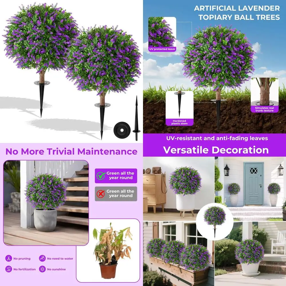 

25 пар искусственных лавандовых деревьев-топиарей, устойчивых к УФ-излучению, с креплением на грунт для использования на улице или в помещении