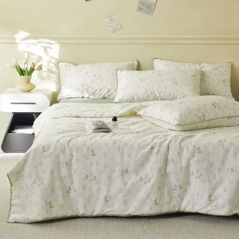 100% Cotton Gauze Quilt Lace Floral Class A Bedding Twin Queen Size Summer Blanket For Kid Single Double Bed Comforter