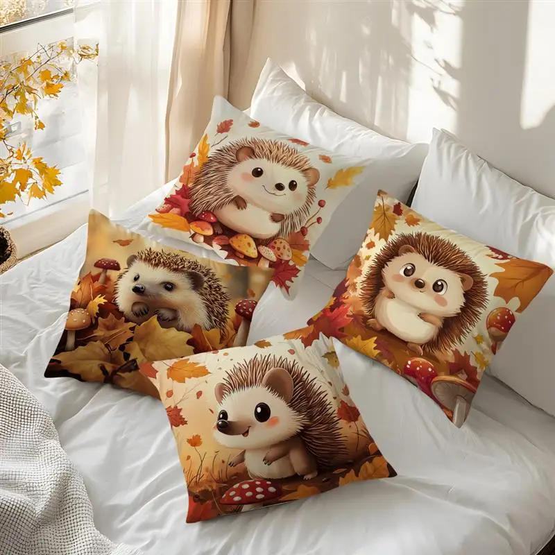 

Hedgehog Maple Leaf Cushion Pillowcase Printed Polyester 45x45cm Throw Pillowcover Decorative Sofa Cushion Pillowslip Home Decor