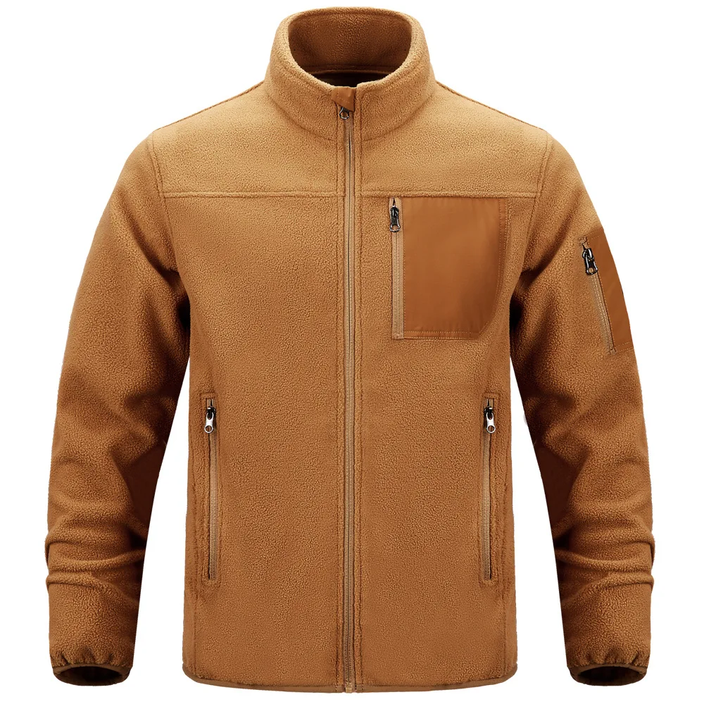 2024 Men's Stand Collar Casual Outdoor Multi-Pocket Color Matching Polar Fleece Jacket