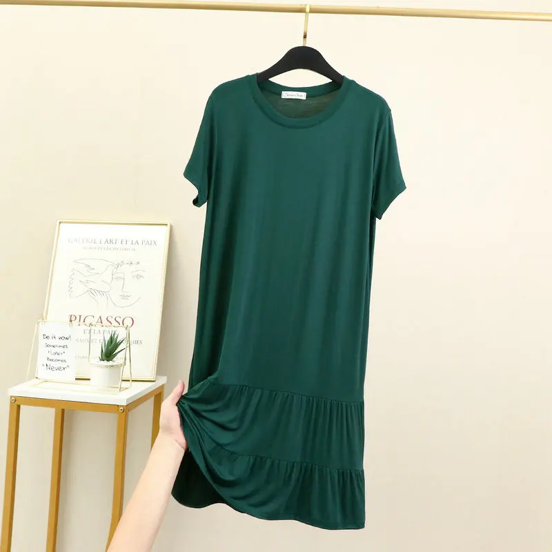 Night Wears For Women Summer Nightgowns Casual Modal Sleepwear Vestidos Female Loose Nightshirt Pleated Middle Length Dress