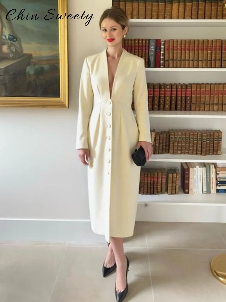 أنيقة واحدة الصدر فستان طويل المرأة الأصفر الوقوف طوق كم كامل الجبهة سبليت فساتين ضئيلة 2025 الخريف سيدة تخفيف الجلباب