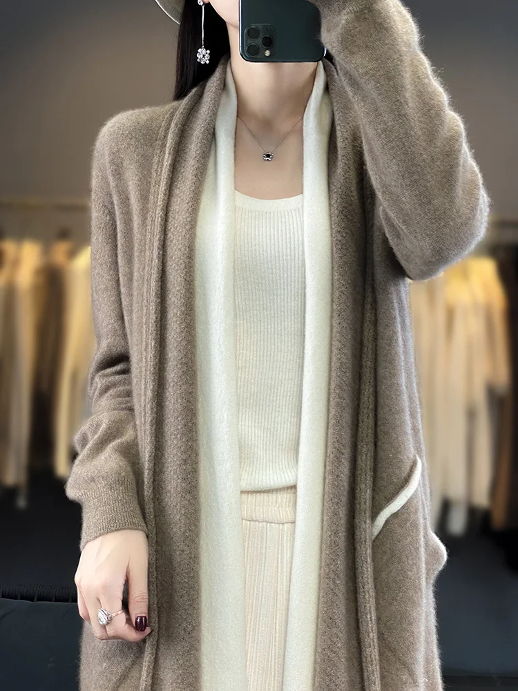 Autumn/Winter New Cashmere Sweater Women\'s Fake Two Piece Cardigan 100% Merino Wool Knitted Outerwear Fashion Korean Jacket Shir