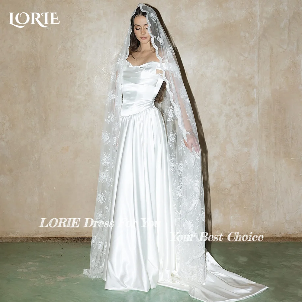 

LORIE Pleats Wedding Dress Off Shoulder Bridal Gown Customized A-Line Ruched Backless Bride Dress Princess Saudi Dress Dubai