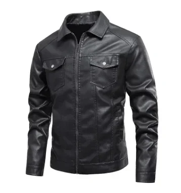 MAIDANGDI Solid color leather jacket for men in spring  autumn trendy brand windproof and handsome PU leather jacket for men