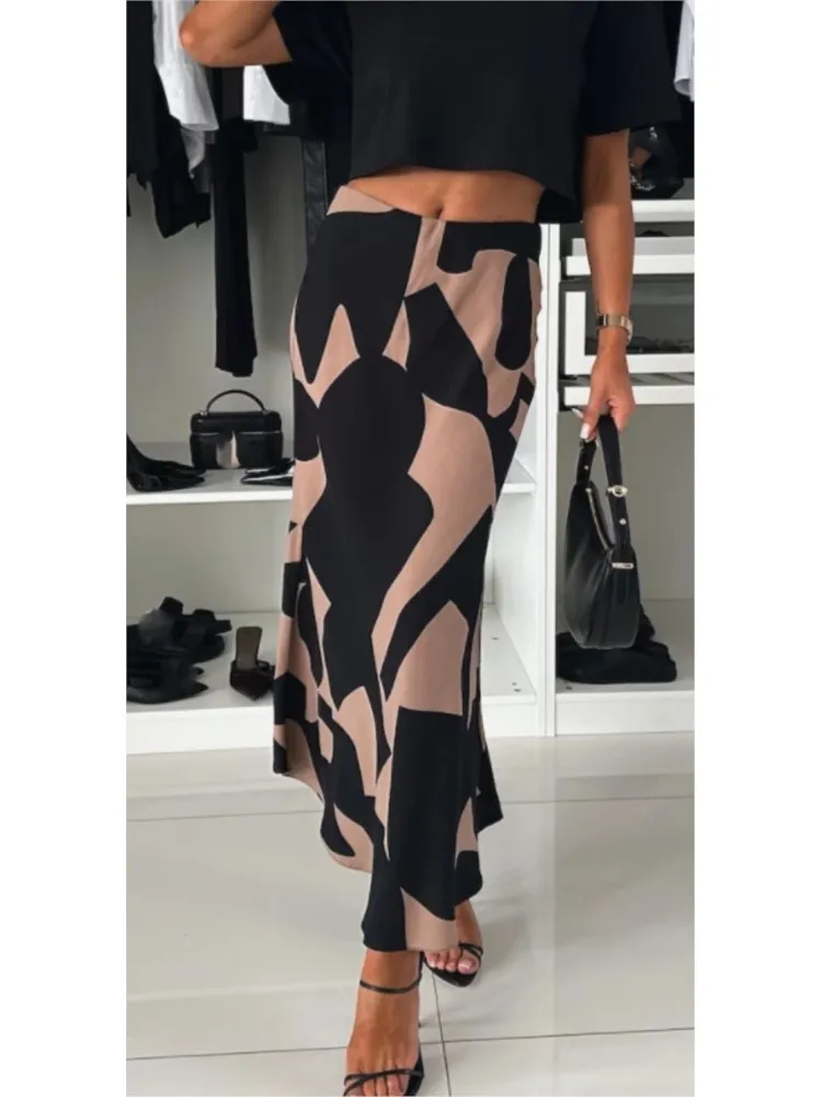 Jesienna nowa wysoka talia elegancka drukowana spódnica damska moda na co dzień eleganckie spódnice Maxi kobiece biurowa spódnica na przyjęcie świąteczne