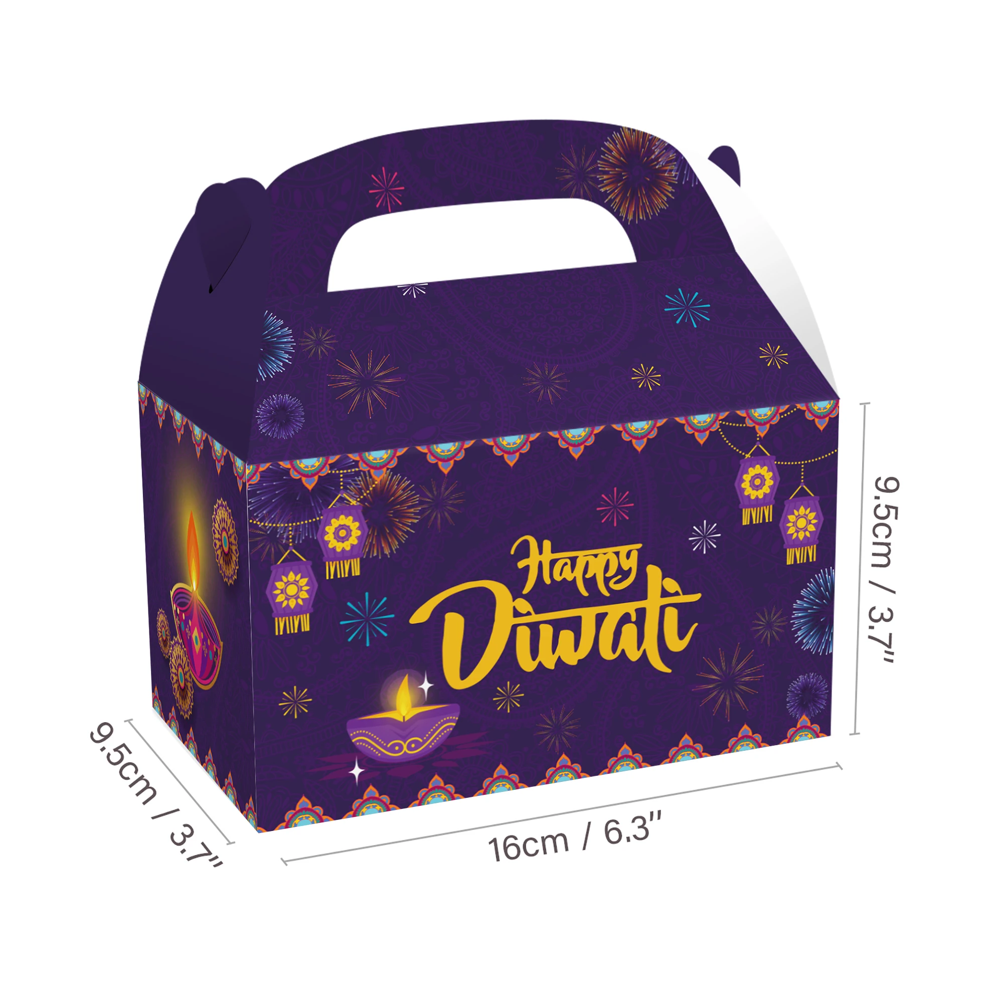 DD214 4Pcs Party Favors Paper Gifts Boxes Hinduism Happy Diwali Festival of Lights Deepavali Cake Candy Packaging Supplies