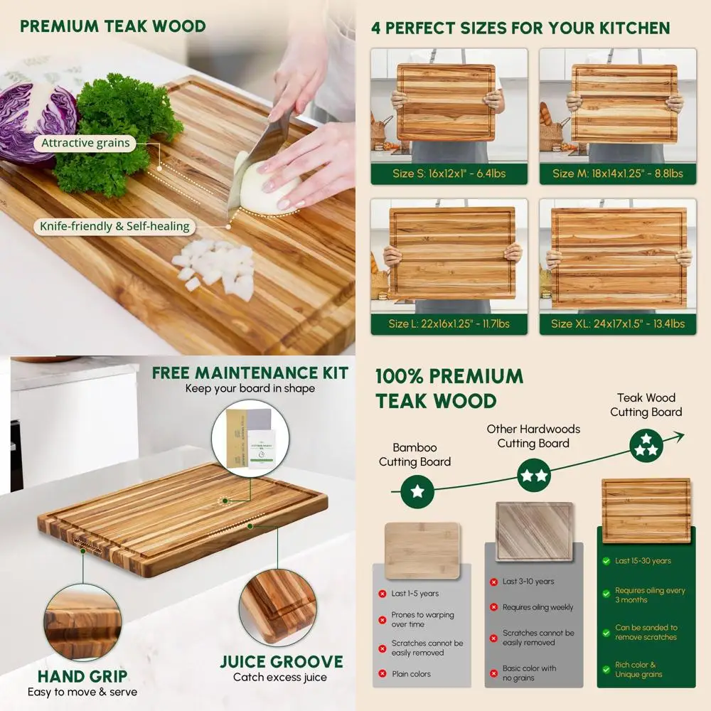 

Durable Teak Wood Cutting Board with Juice Groove and Hand Grip, 18x14x1 Inch, Kitchen Butcher Block, Serving Charcuterie Board,