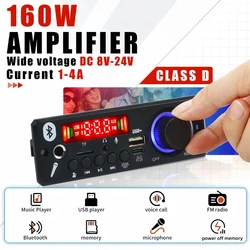 160W Amplifier MP3 Decoder Board DC 12V Bluetooth 5.0 Car Kit 6.5mm Microphone MP3 Player FM TF USB 3.5mm AUX DIY Home Speaker