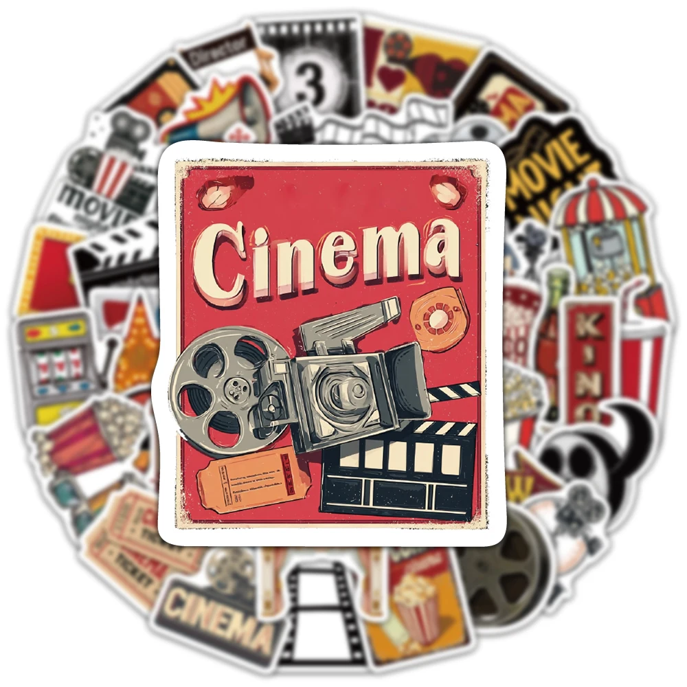 50PCS Retro Movie Creative Sticker Camera Movie Ticket Root Popcorn Field Record Board Art Decoration Laptop Guitar Scrapbook