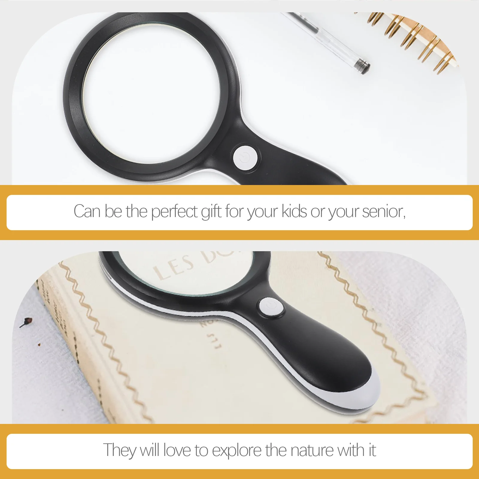 Handheld 10X LED Magnifier Premium Material -Resistant Perfect Gift for Children Elderly Reading Magnifying Glass