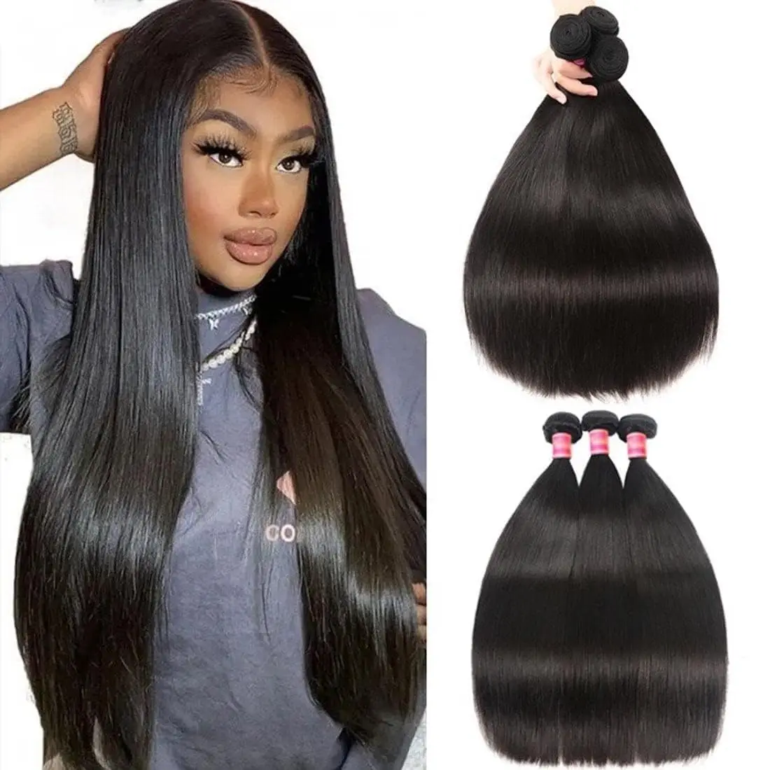 10A Human Hair Bundles 16 18 20 Inch Straight Bundles Human Hair 100% Unprocessed Brazilian Virgin Weave 2/3/4 Bundles