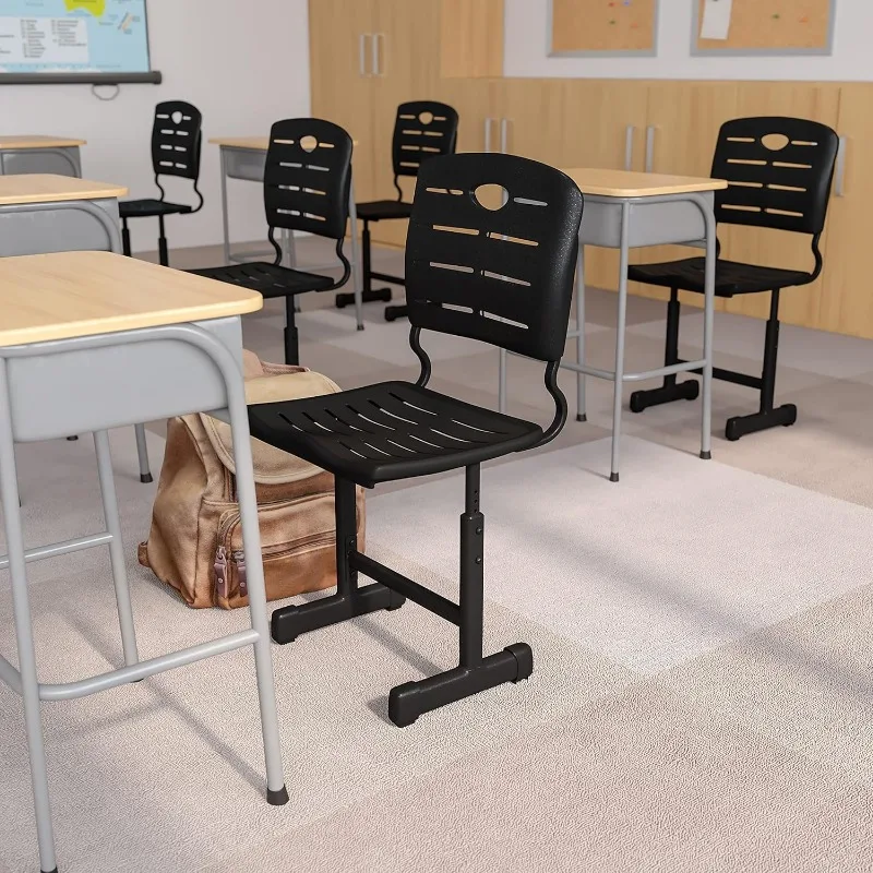 Adjustable Height Black Student Chairs with Black Pedestal Frames