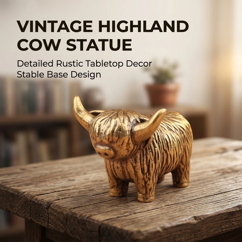 1Pcs Retro Cow Statue Brass Plated Alloy Sculpture for Living Room Coffee Table Office Desk Home/Car Decor Holiday Gifts