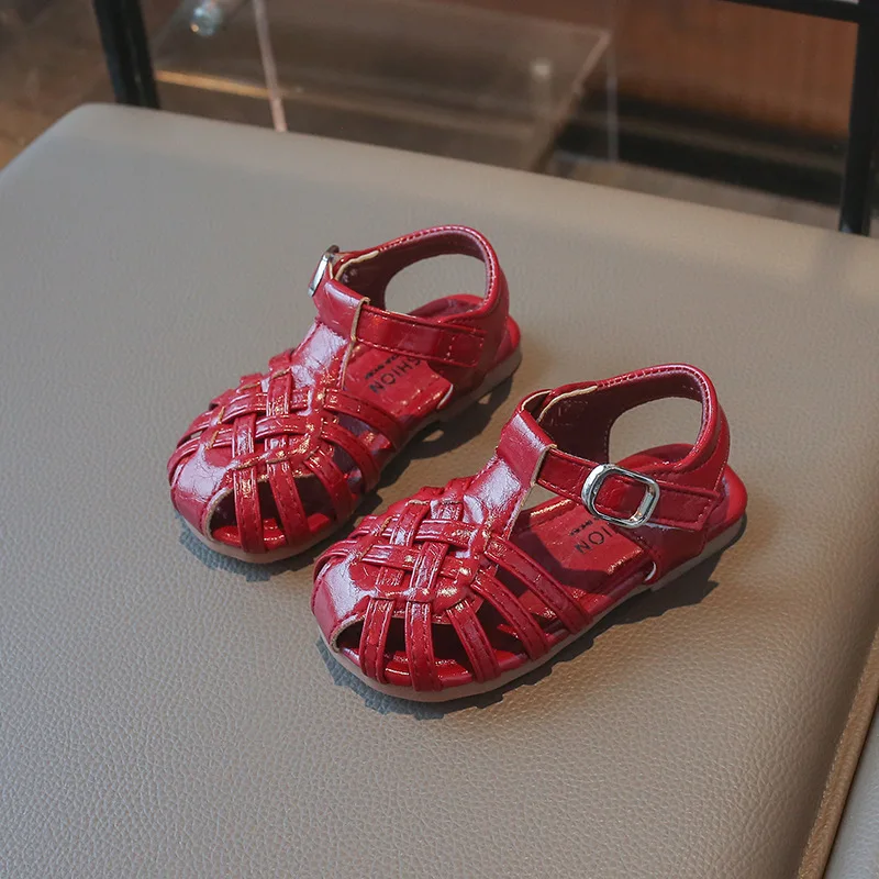 

Fashion Girls Sandals Summer New Closed Toe Roman Breathable Non-slip Beach Red Shoes Children's Shoes