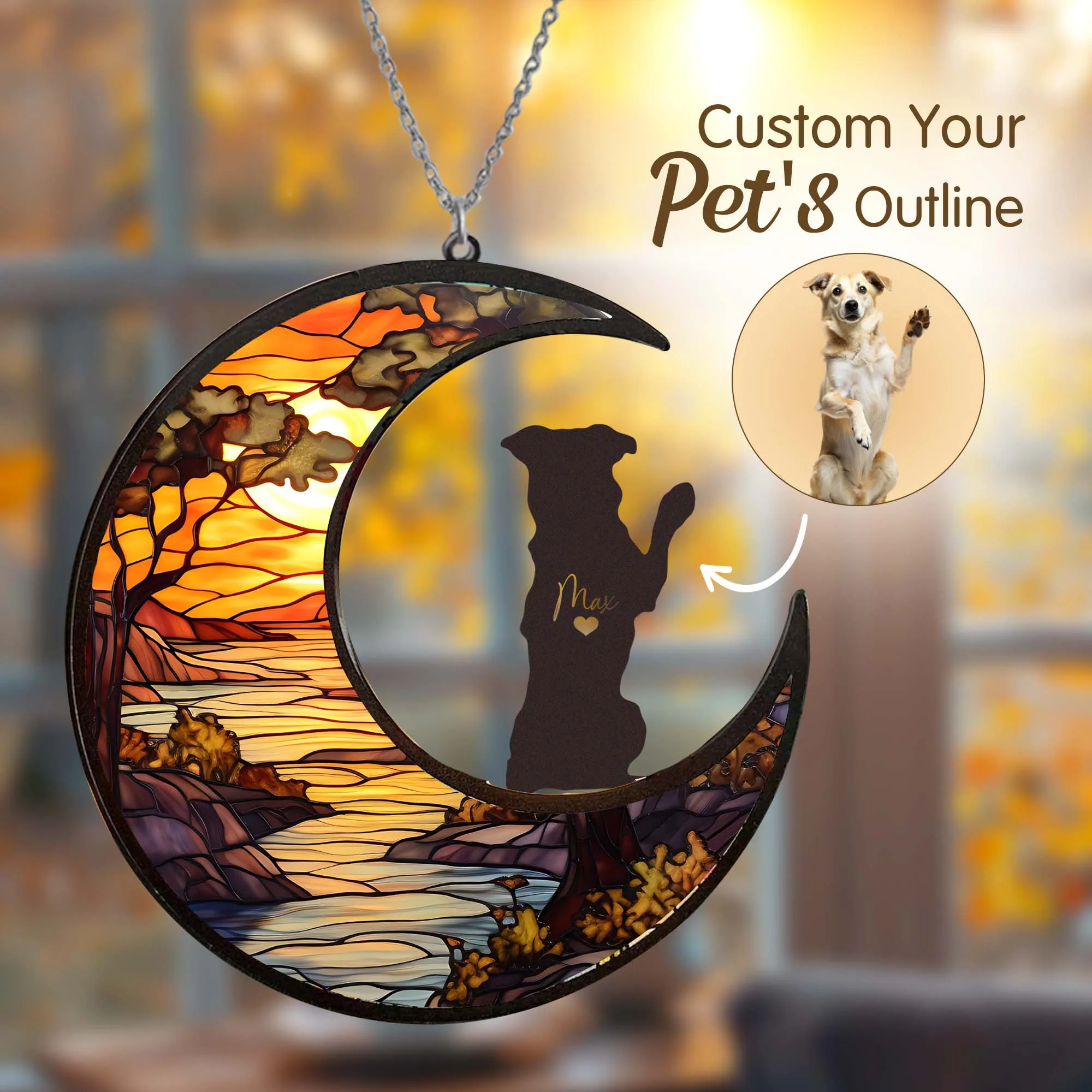 

Personalized Moon Suncatcher Custom Cat Dog Name Memorial Ornament Loss Of Cat Sympathy Gift Window Hangings Pet Loss Suncatcher