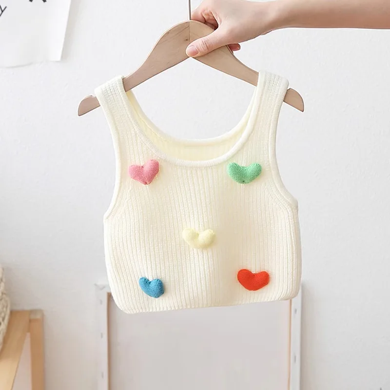 Fashion 3D Love Shape Knitted Korean Vest Sweater Baby Clothing 2023 Spring Autumn Loose All-match Pullovers Casual Tops GY11091