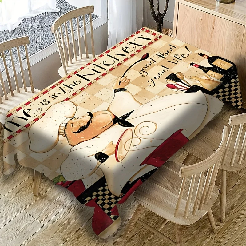 

Simple Fat Chef Print Home Kitchen Dustproof Rectangular Dining Table Tablecloth Holiday Party Dinner Party Decoration Cloth