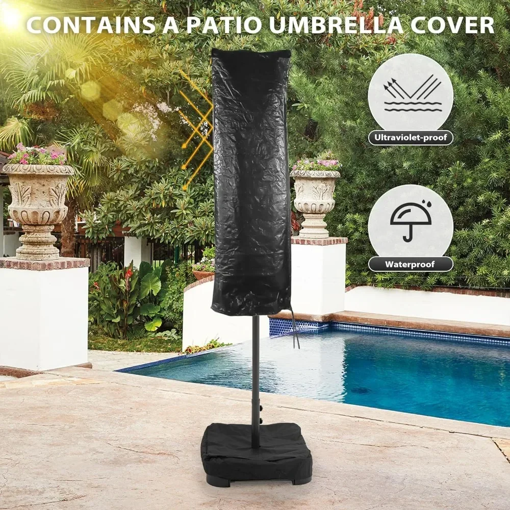 Guarda-chuva exterior dupla face do pátio com luzes solares, grande, base incluída, tampa, 40LED, 15ft