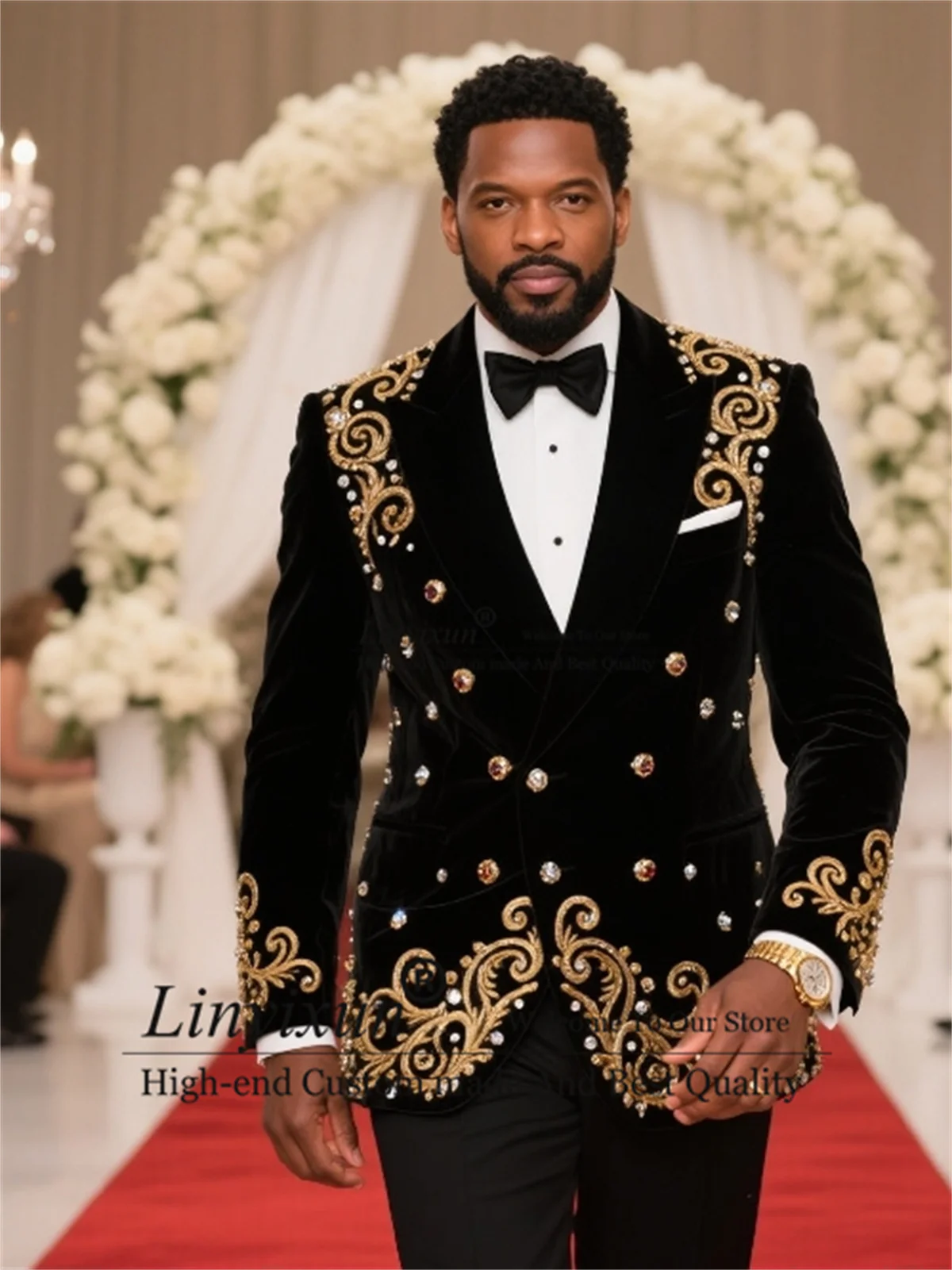 

High End Gem Diamond Men Suit 2 Piece Sets trajes para hombre Peaked Lapel Male Prom Blazers Customized Wedding Groom Tuxedos